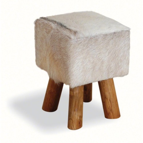 Small Square Goatskin Stool 