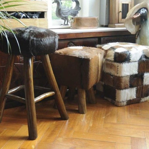 Small Square Goatskin Stool 
